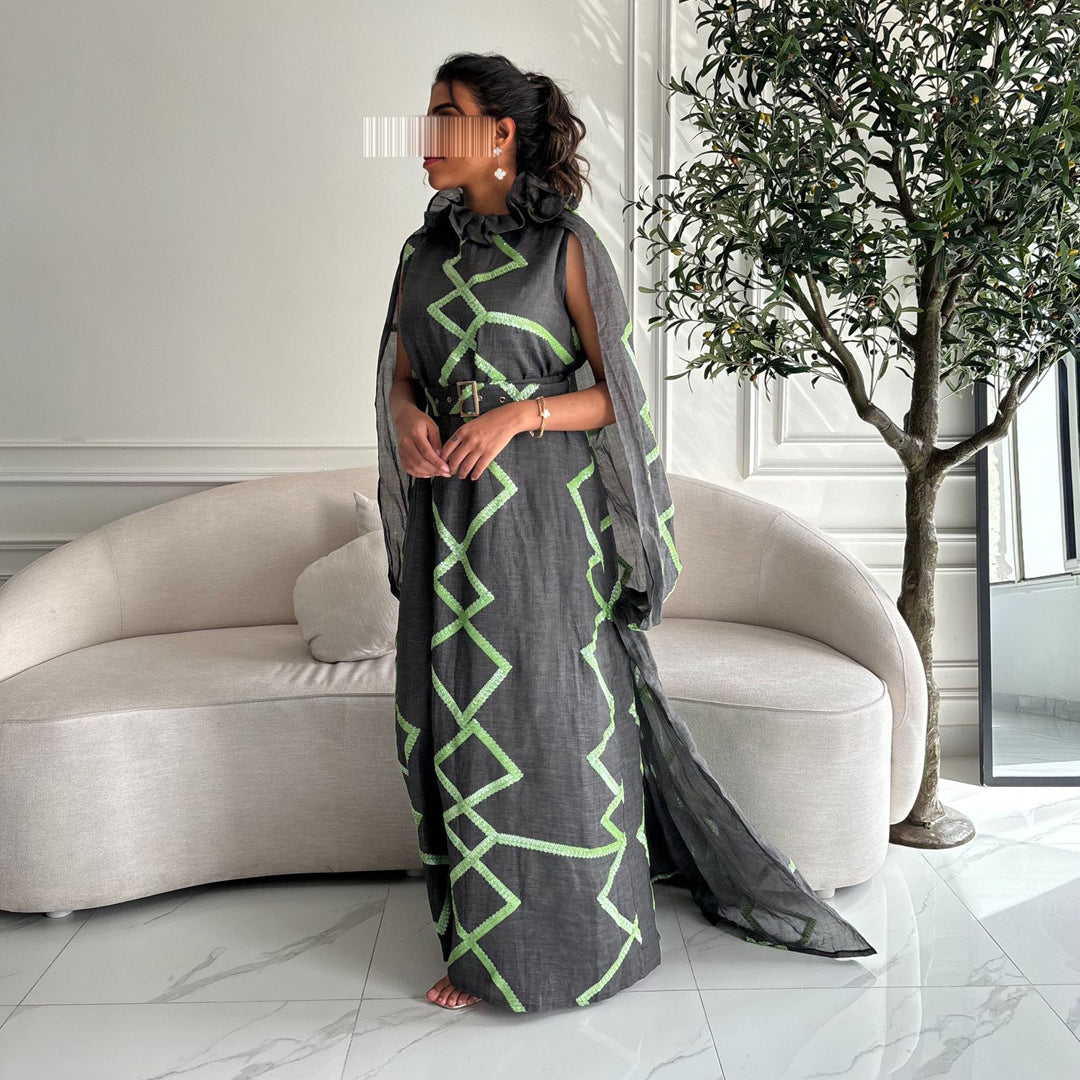 Detail Long Dress W/Cape
