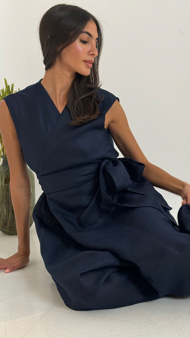 The Indigo Linen Wrap Jumpsuit