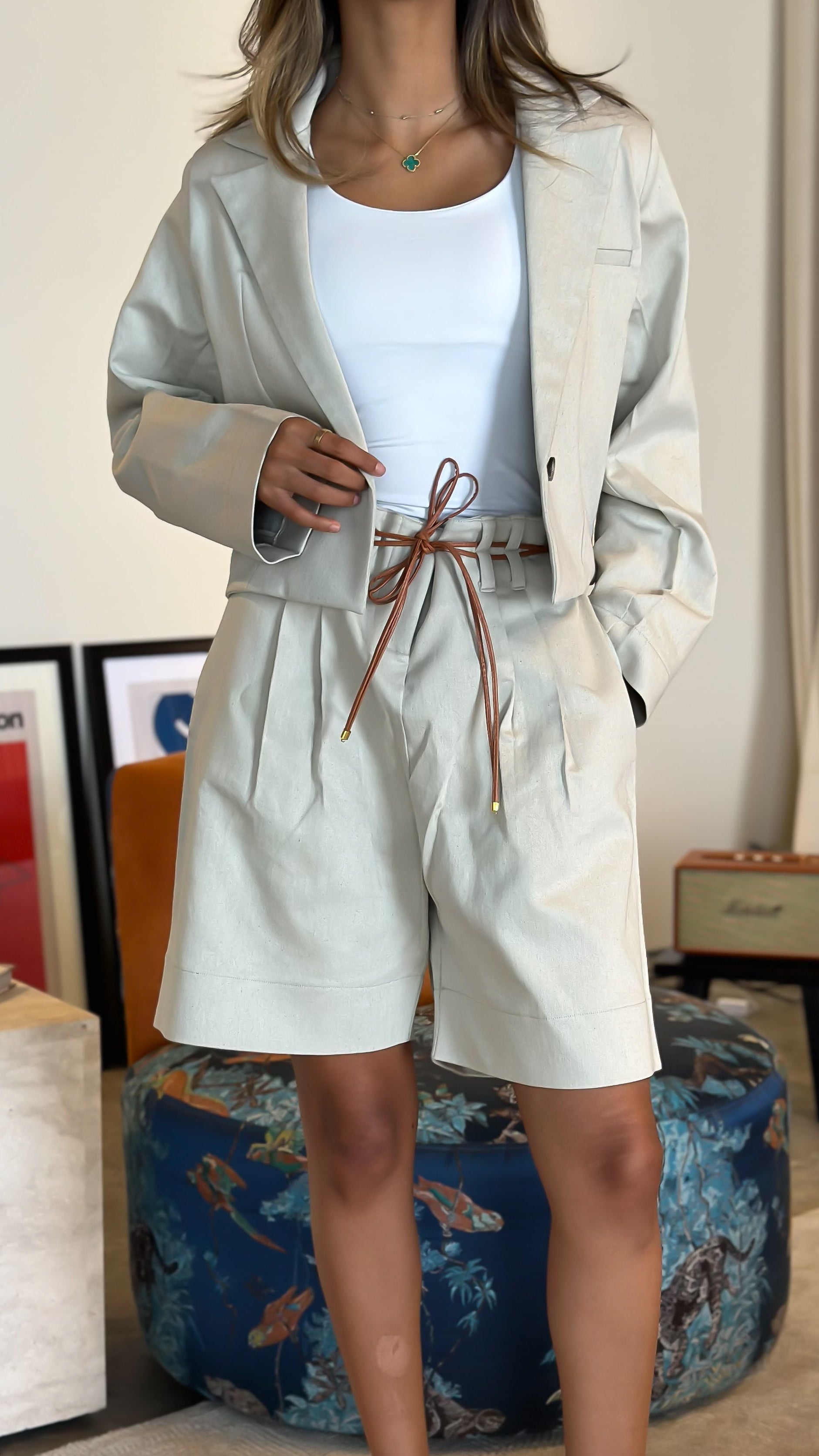 Crop Jacket x Utility Shorts Set
