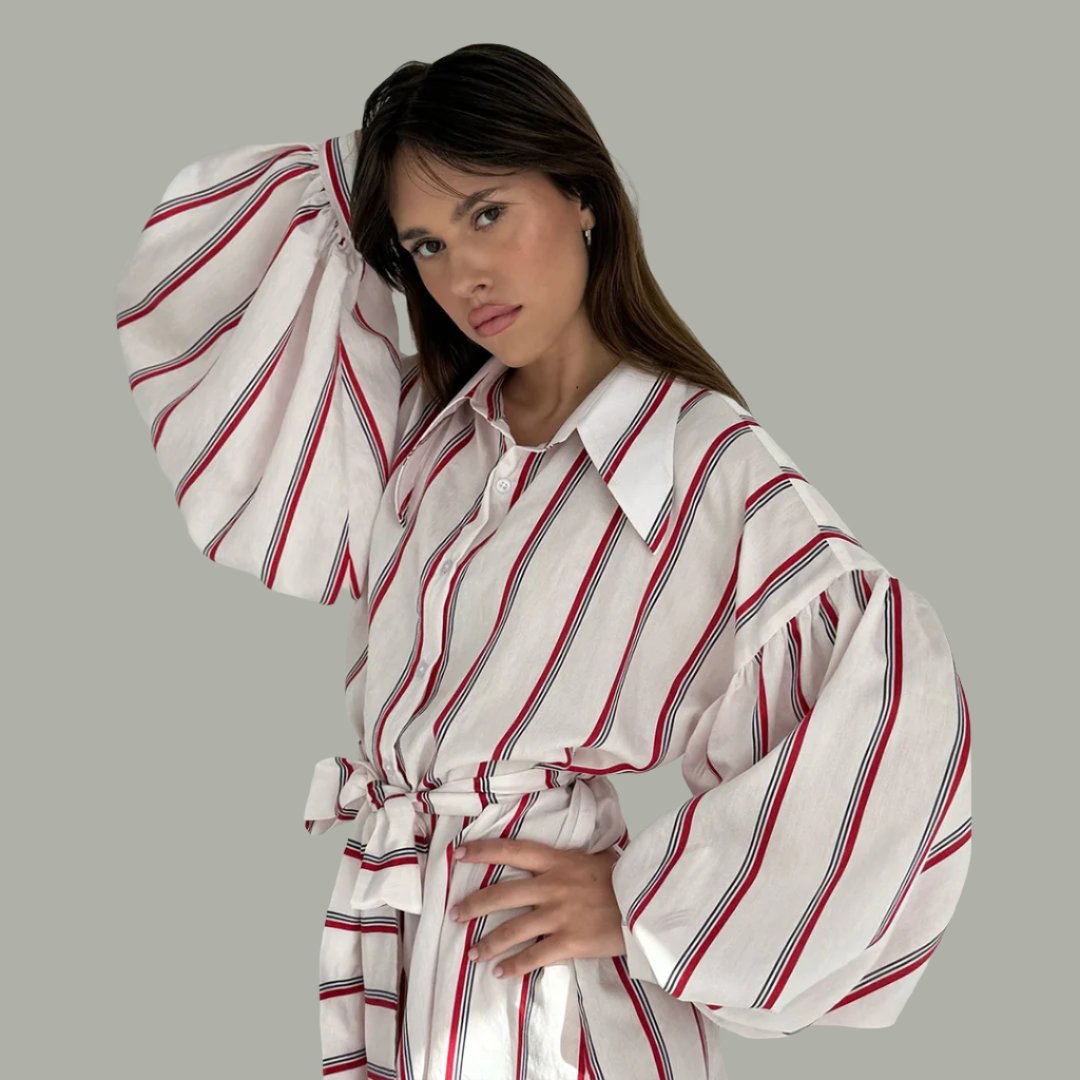 Buff Sleeve Long Dress Stripe