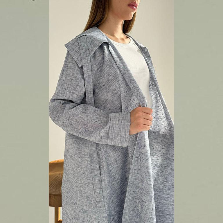 Detailed Long Jacket Linen