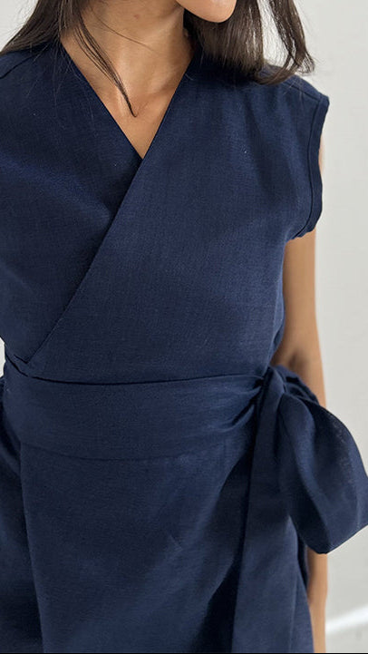 The Indigo Linen Wrap Jumpsuit