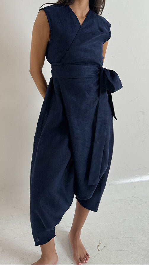 The Indigo Linen Wrap Jumpsuit