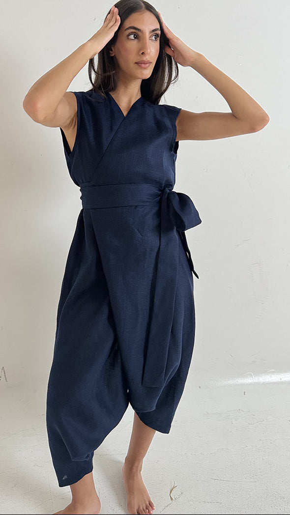 The Indigo Linen Wrap Jumpsuit