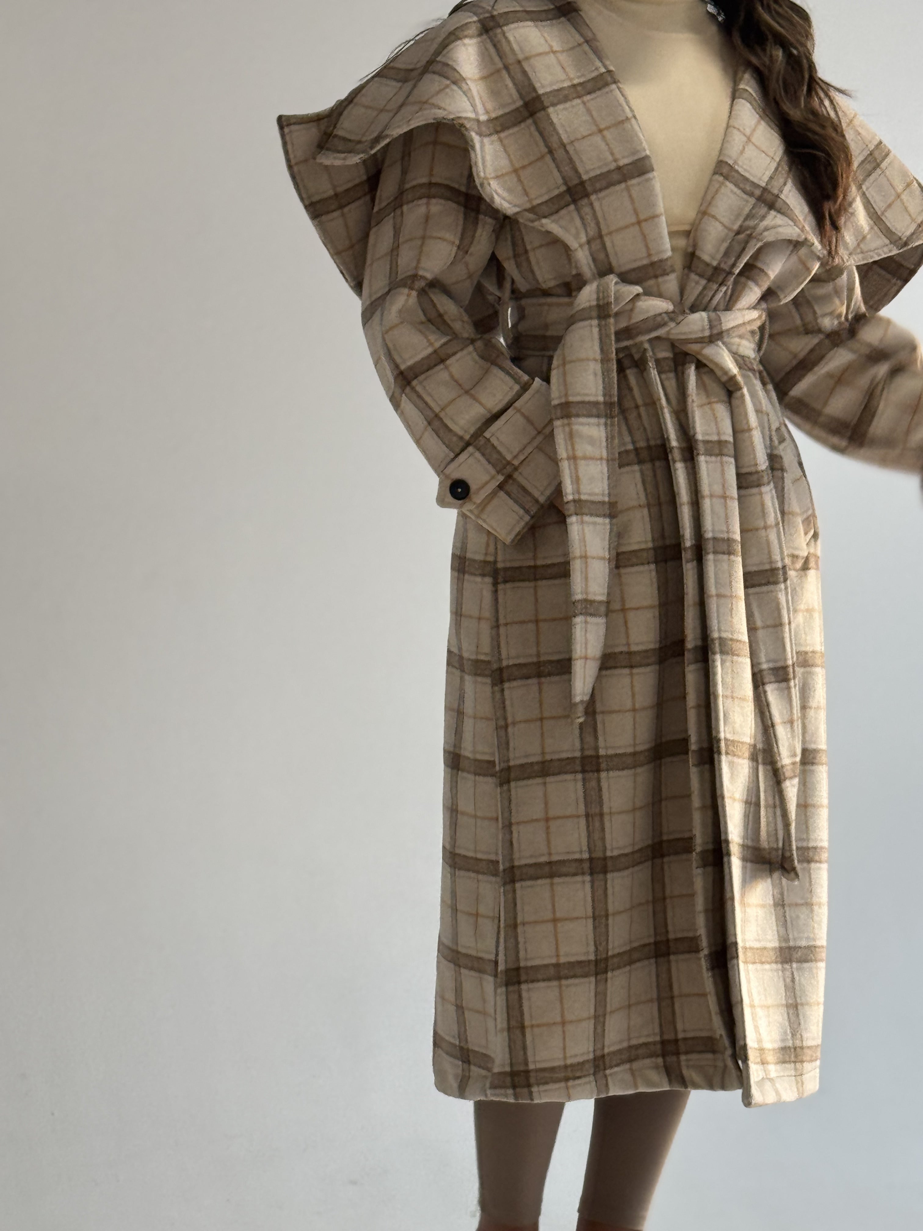 Over Size Collar Coat Checkered