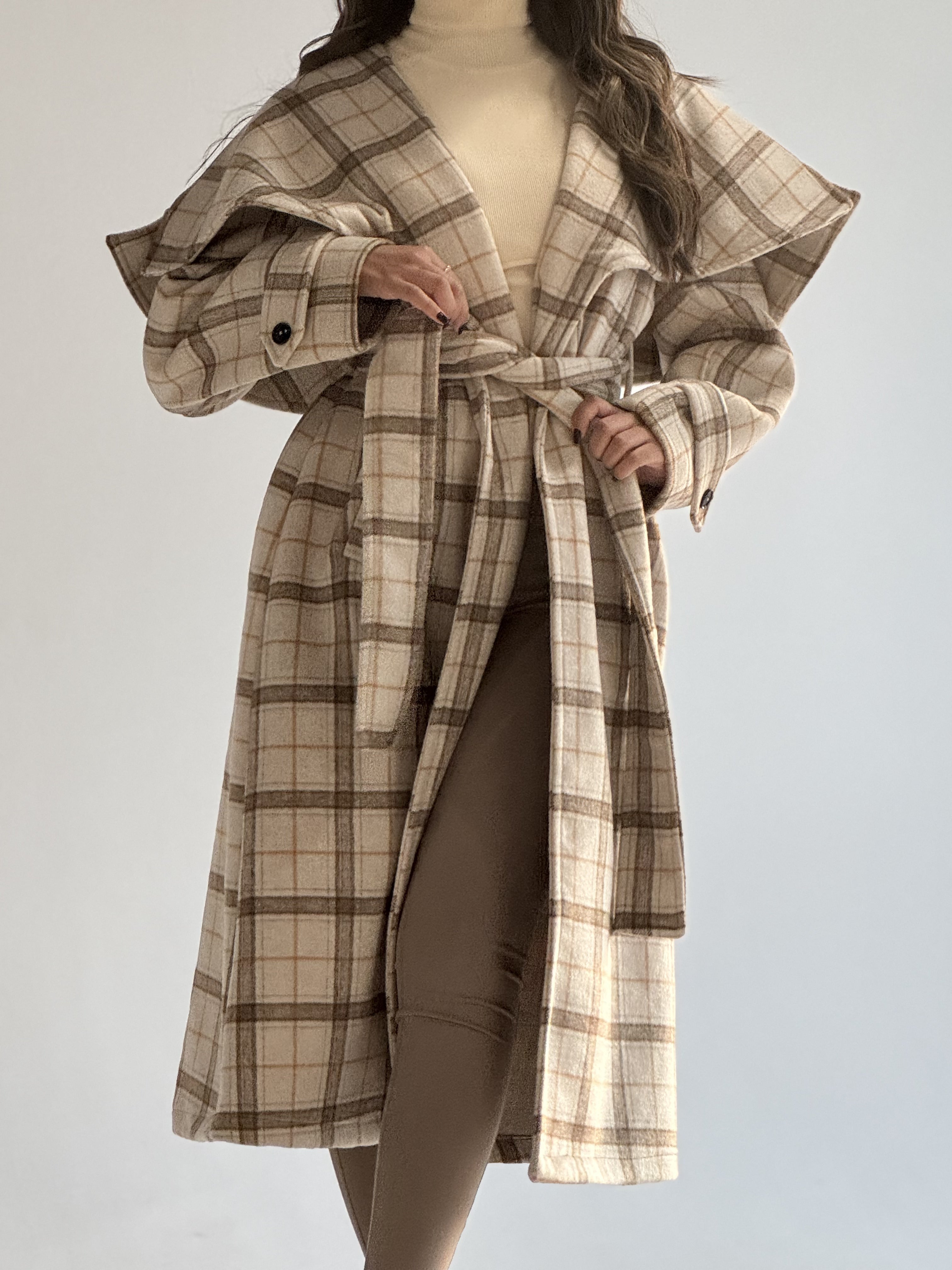 Over Size Collar Coat Checkered