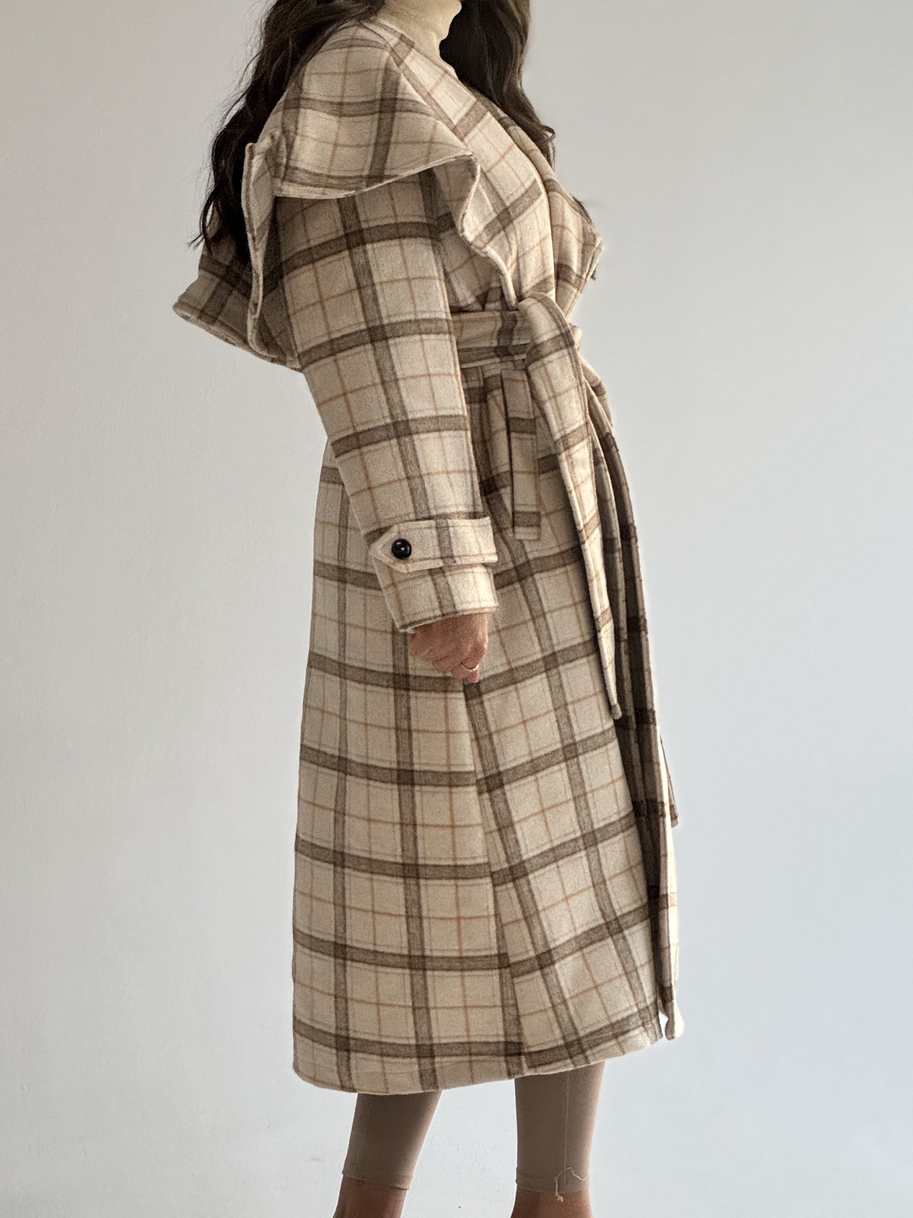 Over Size Collar Coat Checkered