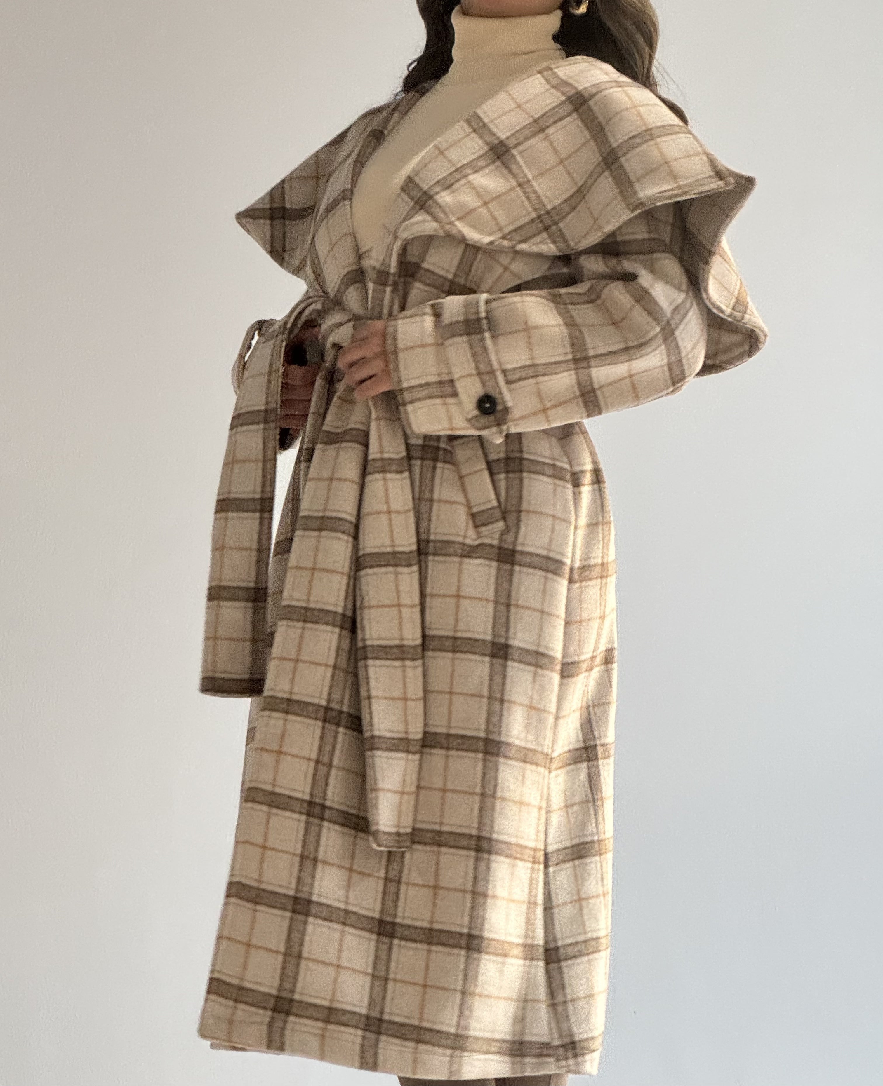 Over Size Collar Coat Checkered