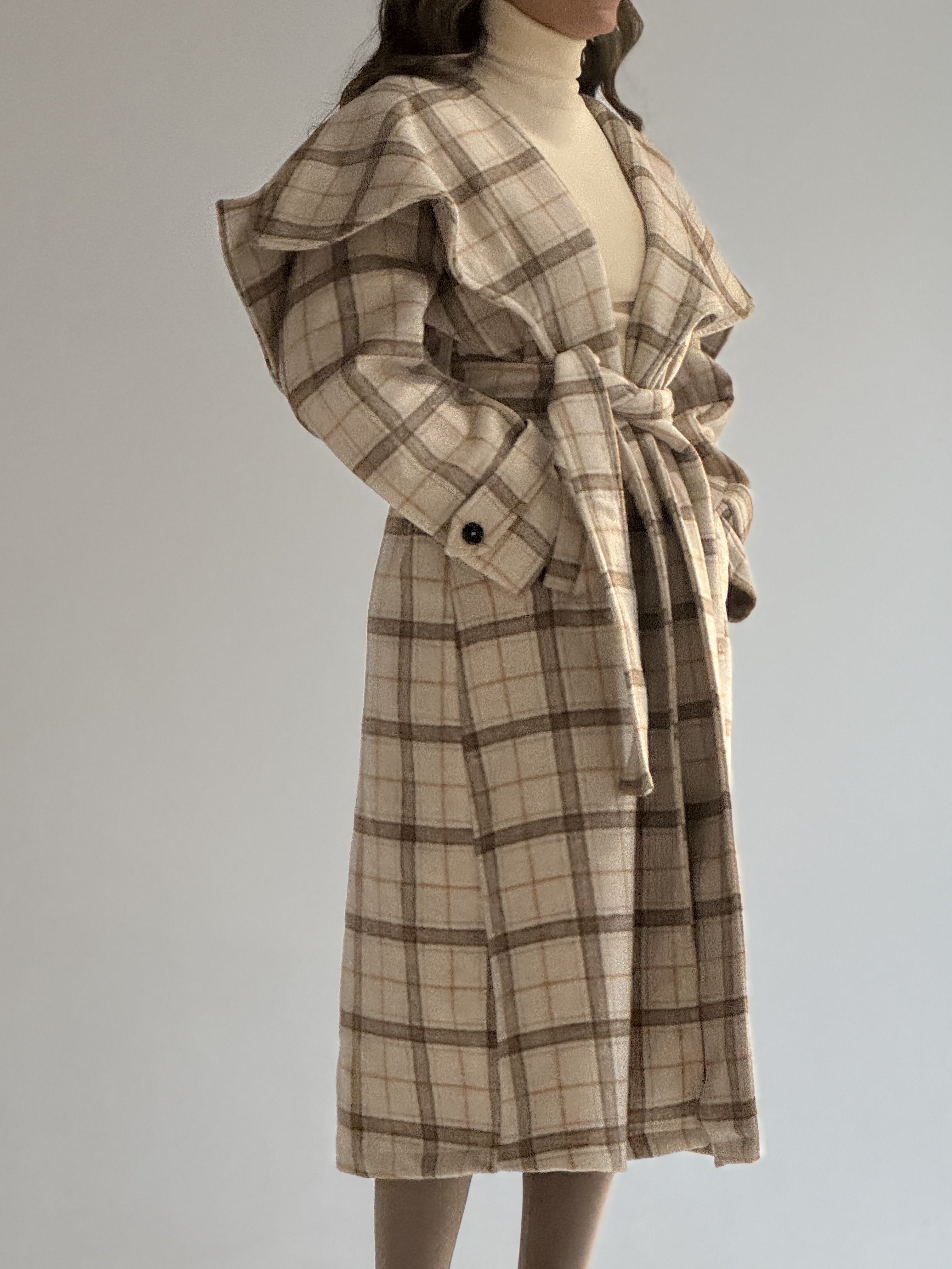 Over Size Collar Coat Checkered