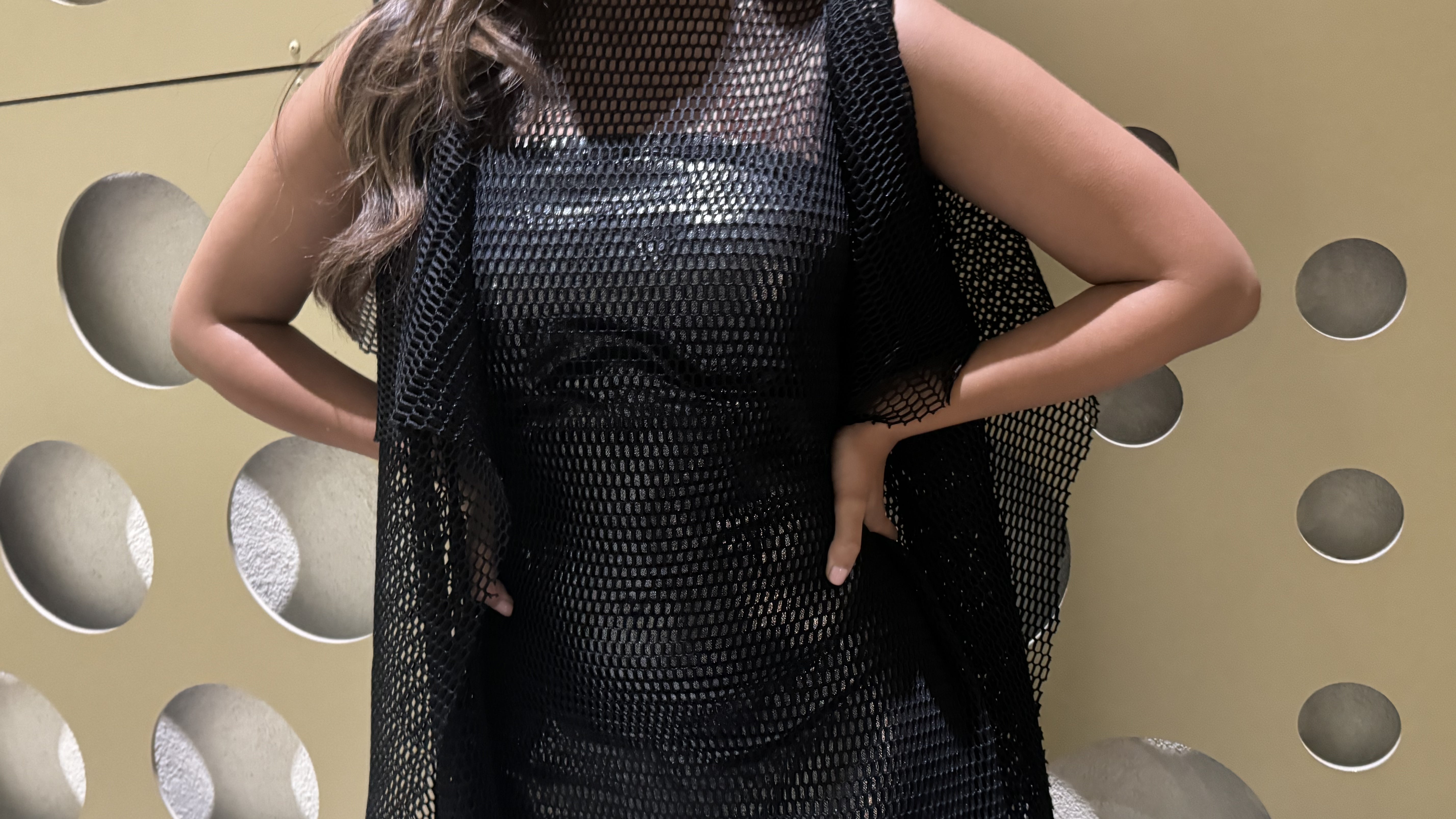 Daraa Off Shoulder Mesh Cape Tops