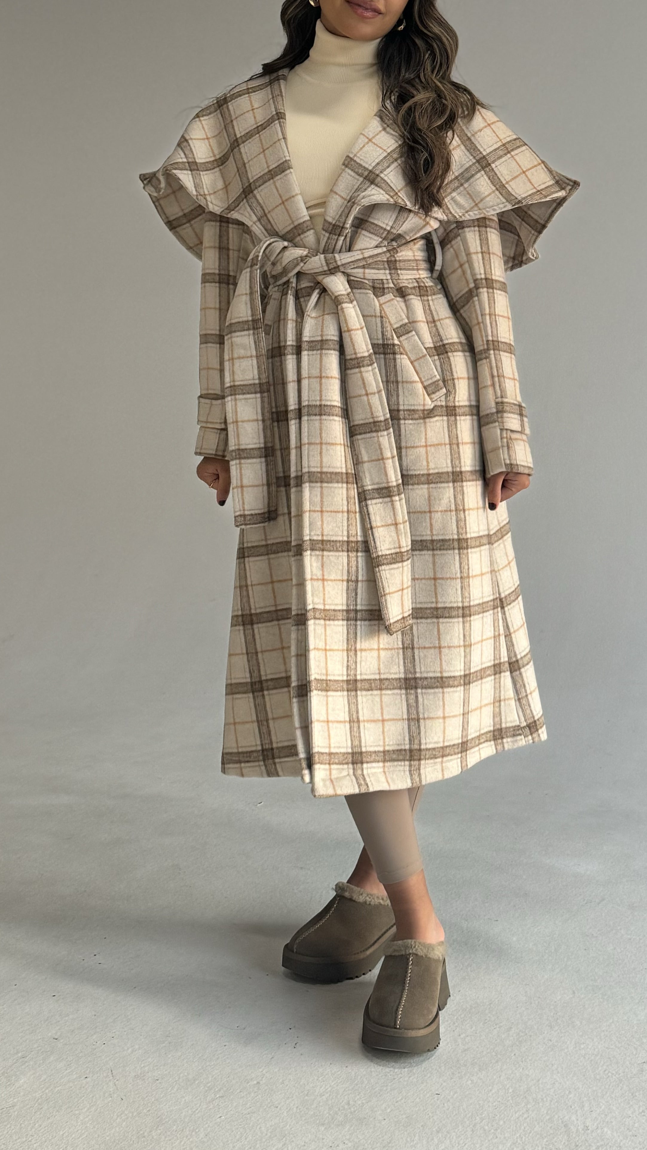 Over Size Collar Coat Checkered