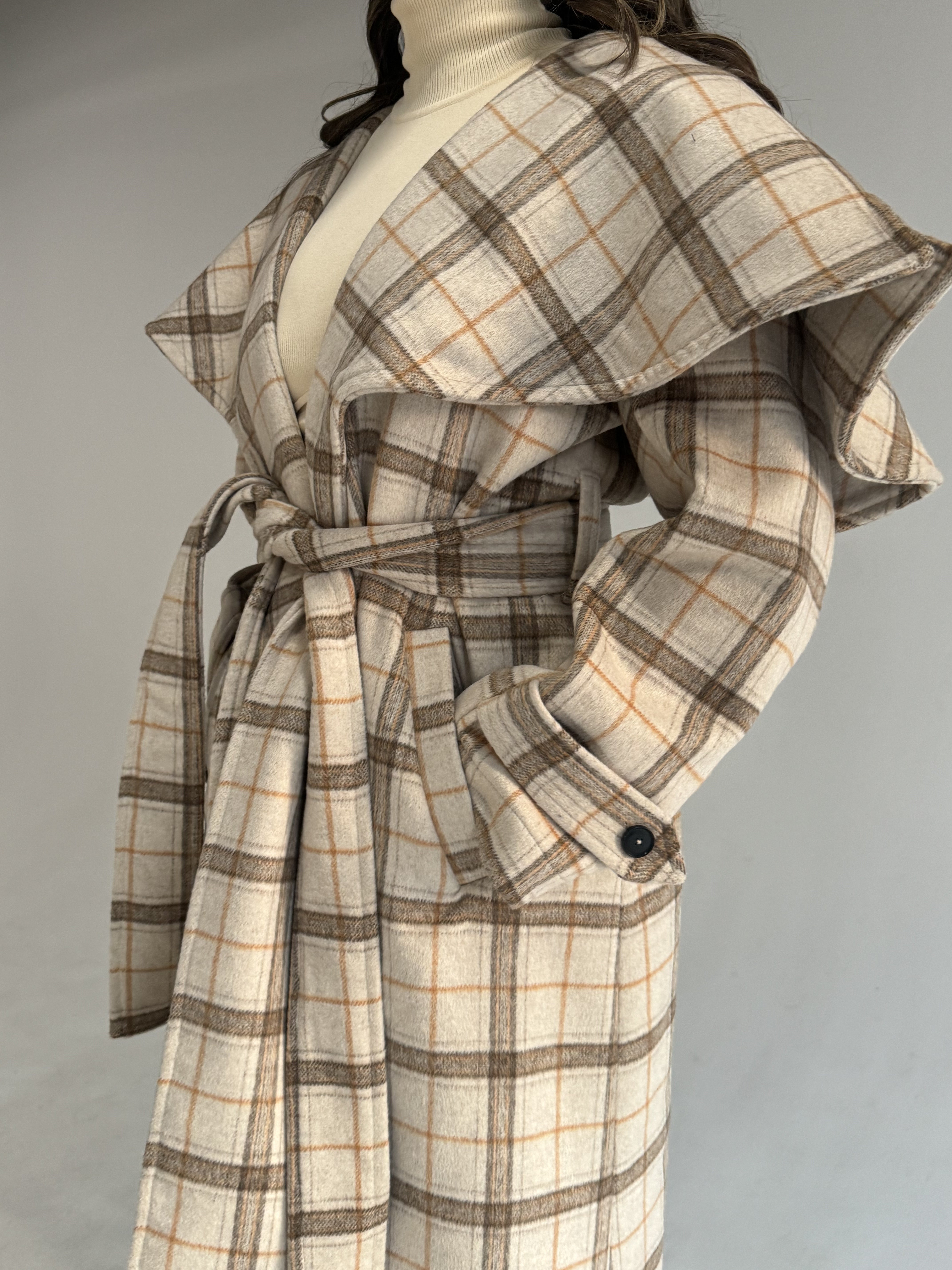 Over Size Collar Coat Checkered