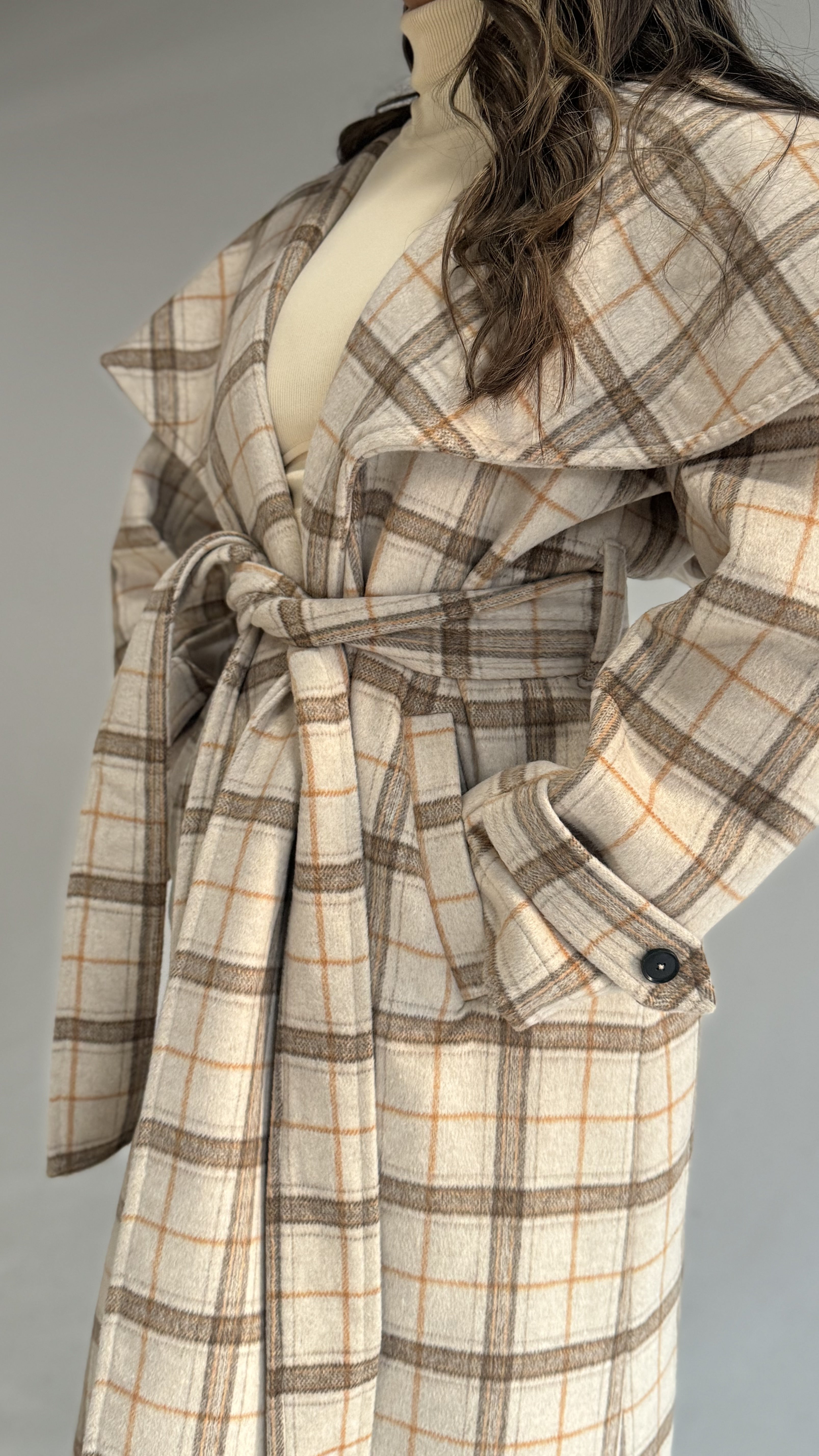 Over Size Collar Coat Checkered