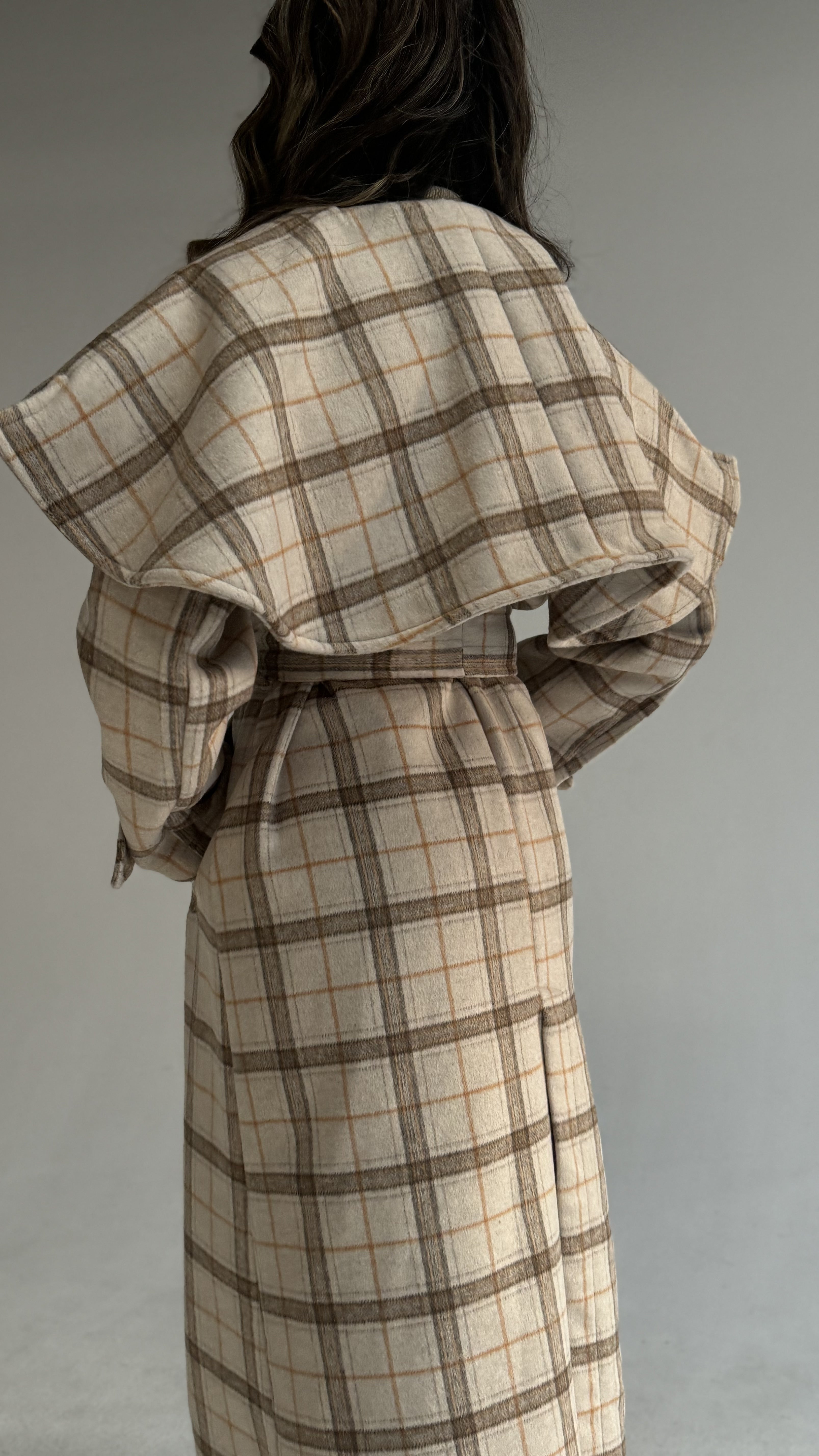 Over Size Collar Coat Checkered