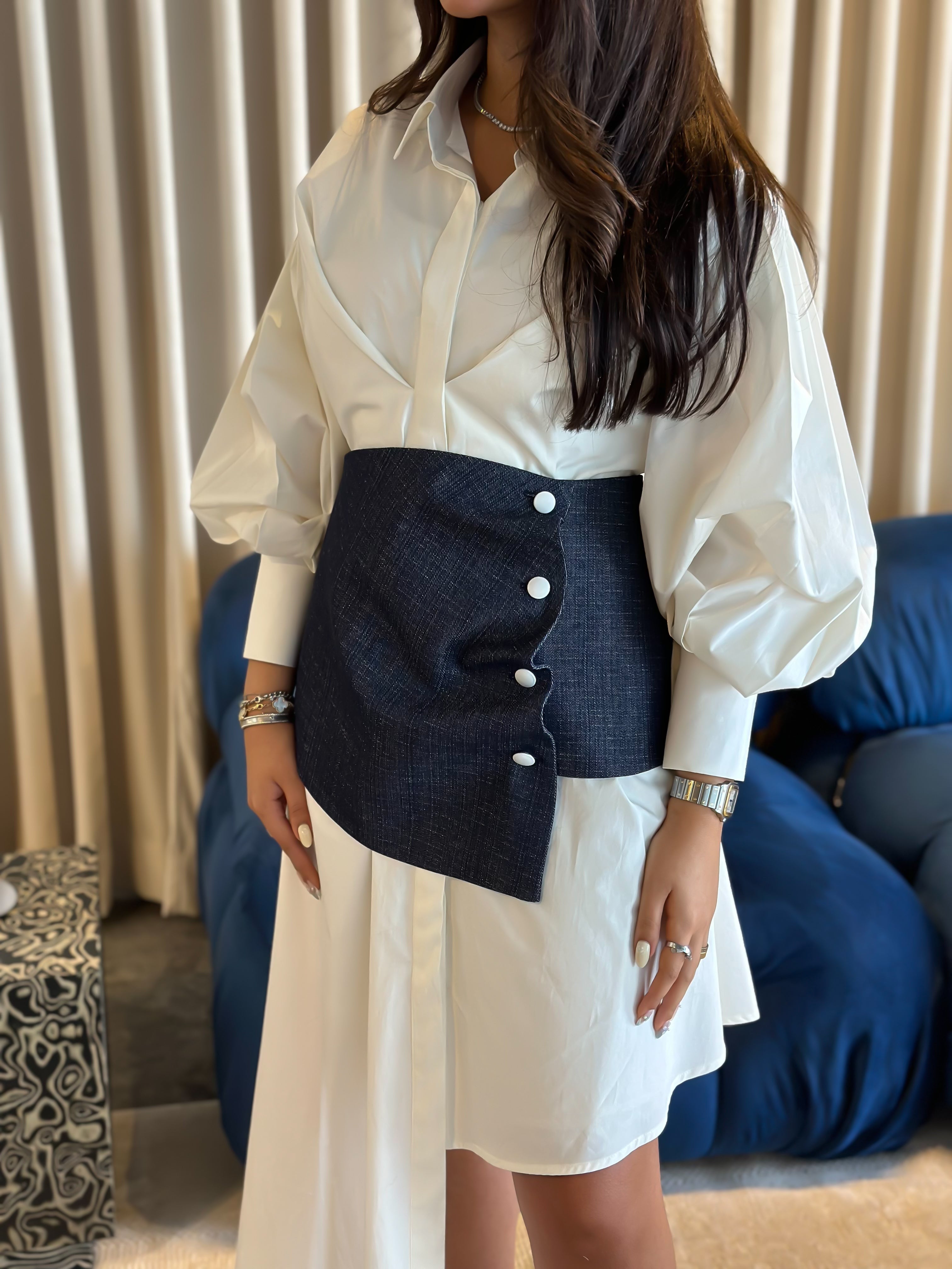 Stylist Asymmetrical Shirt W/Over Size Belt