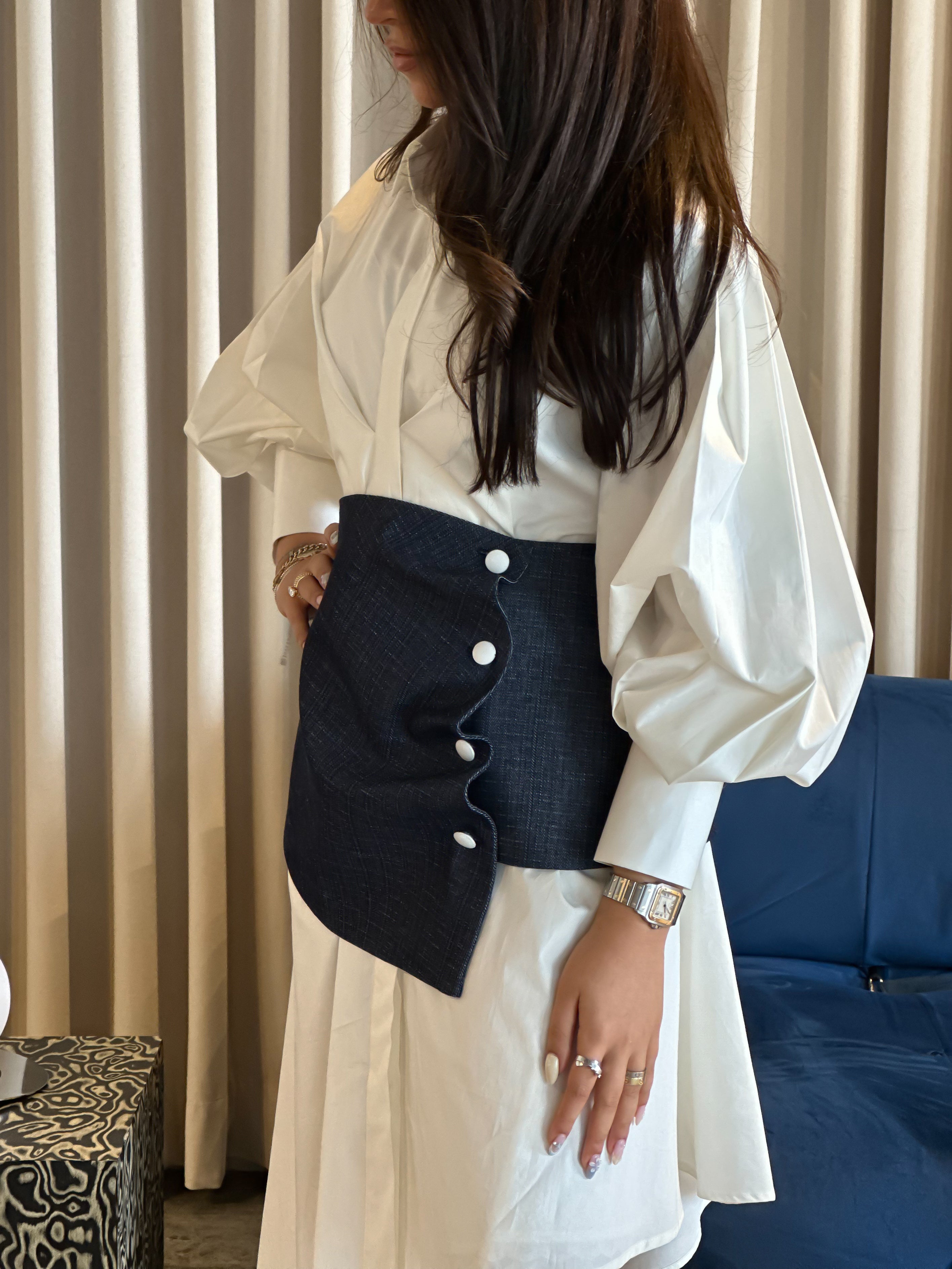 Stylist Asymmetrical Shirt W/Over Size Belt