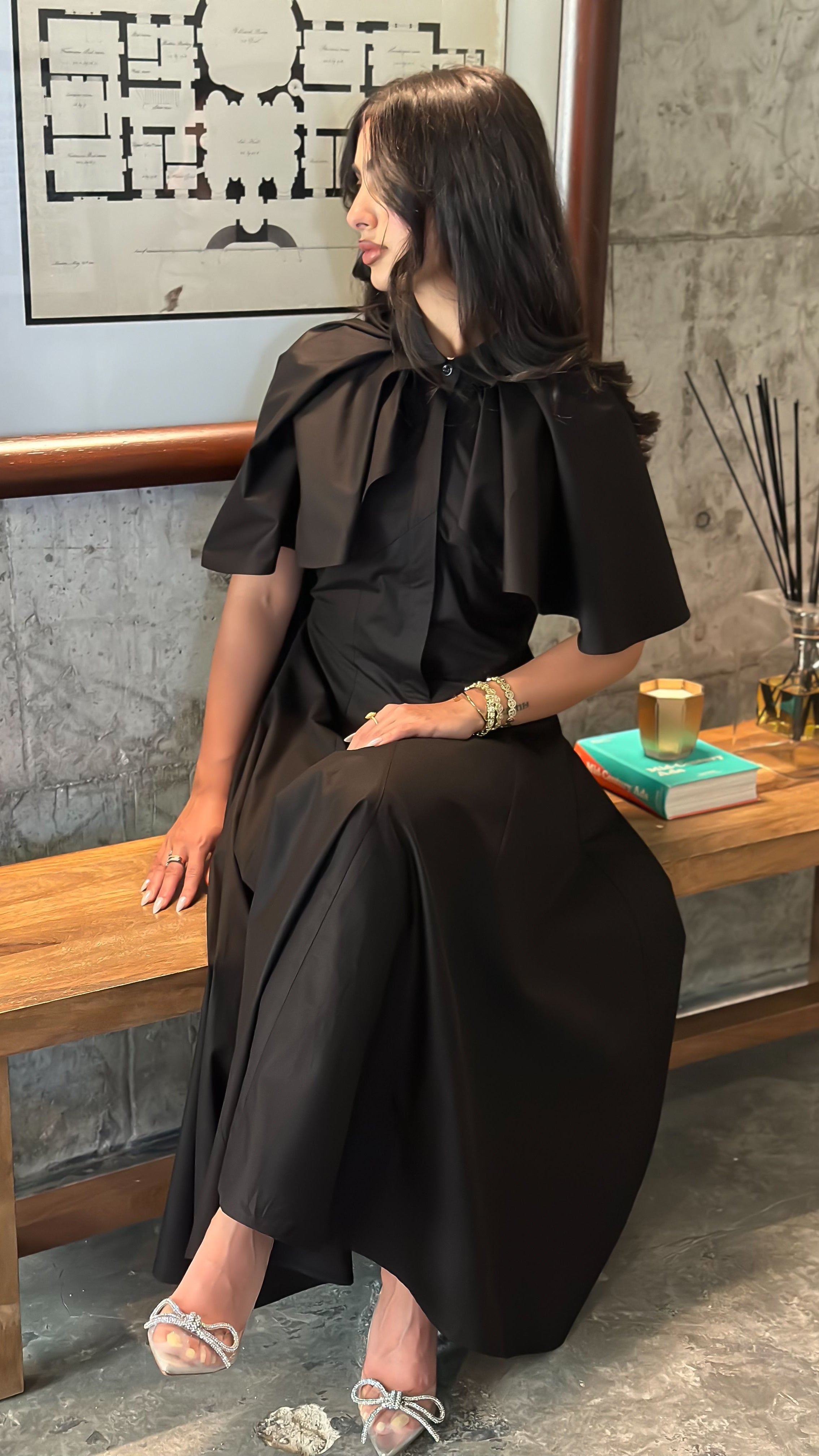 Wing Shoulder Midi Dress