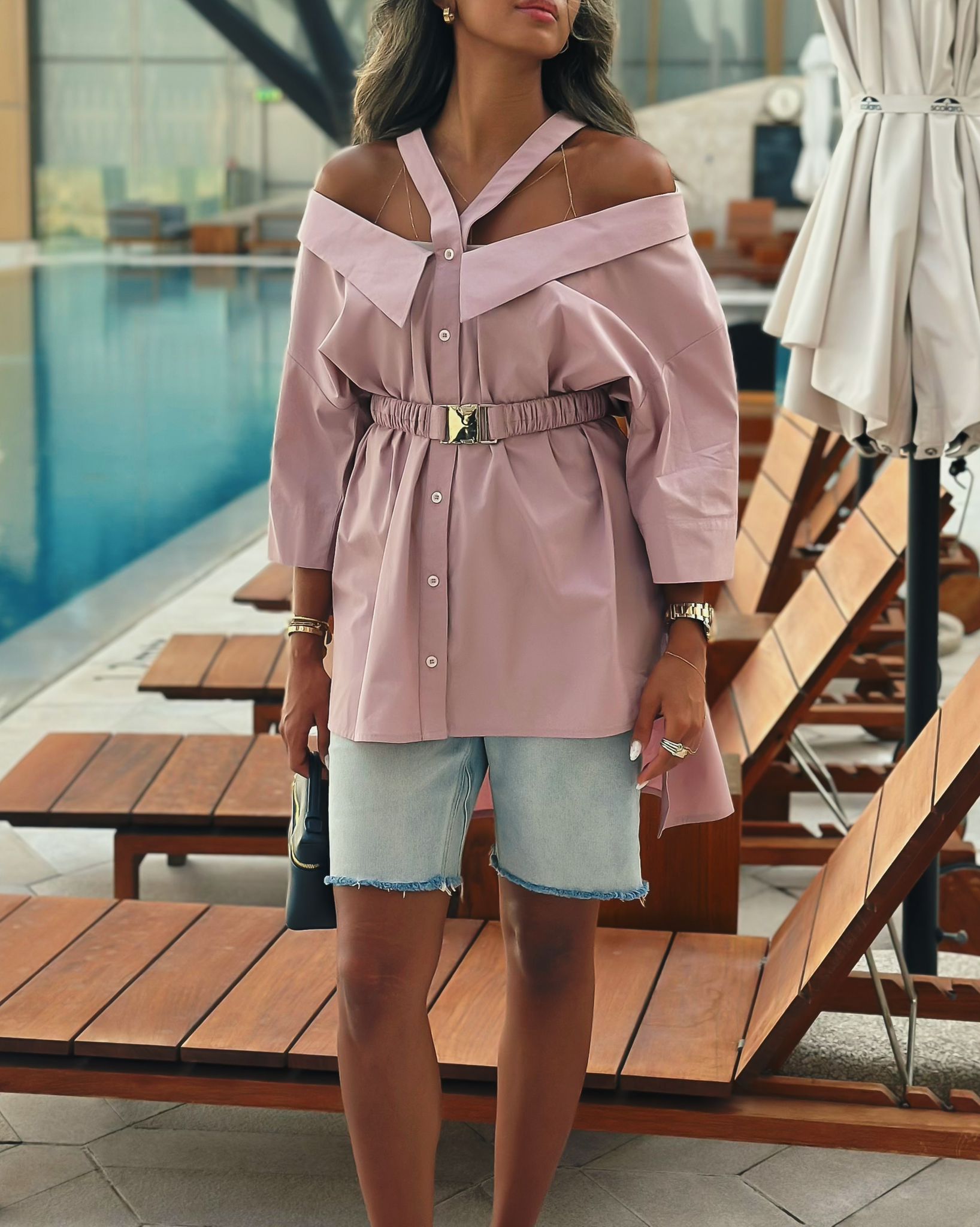 The Malaga Shirt – Off-Shoulder Belt Shirt