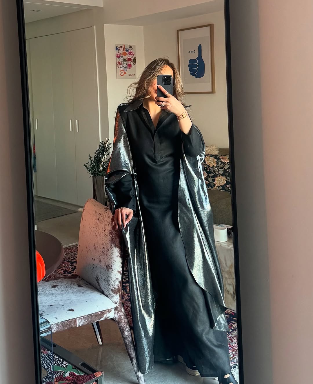 Detailed Cape Sleeve Long Dress