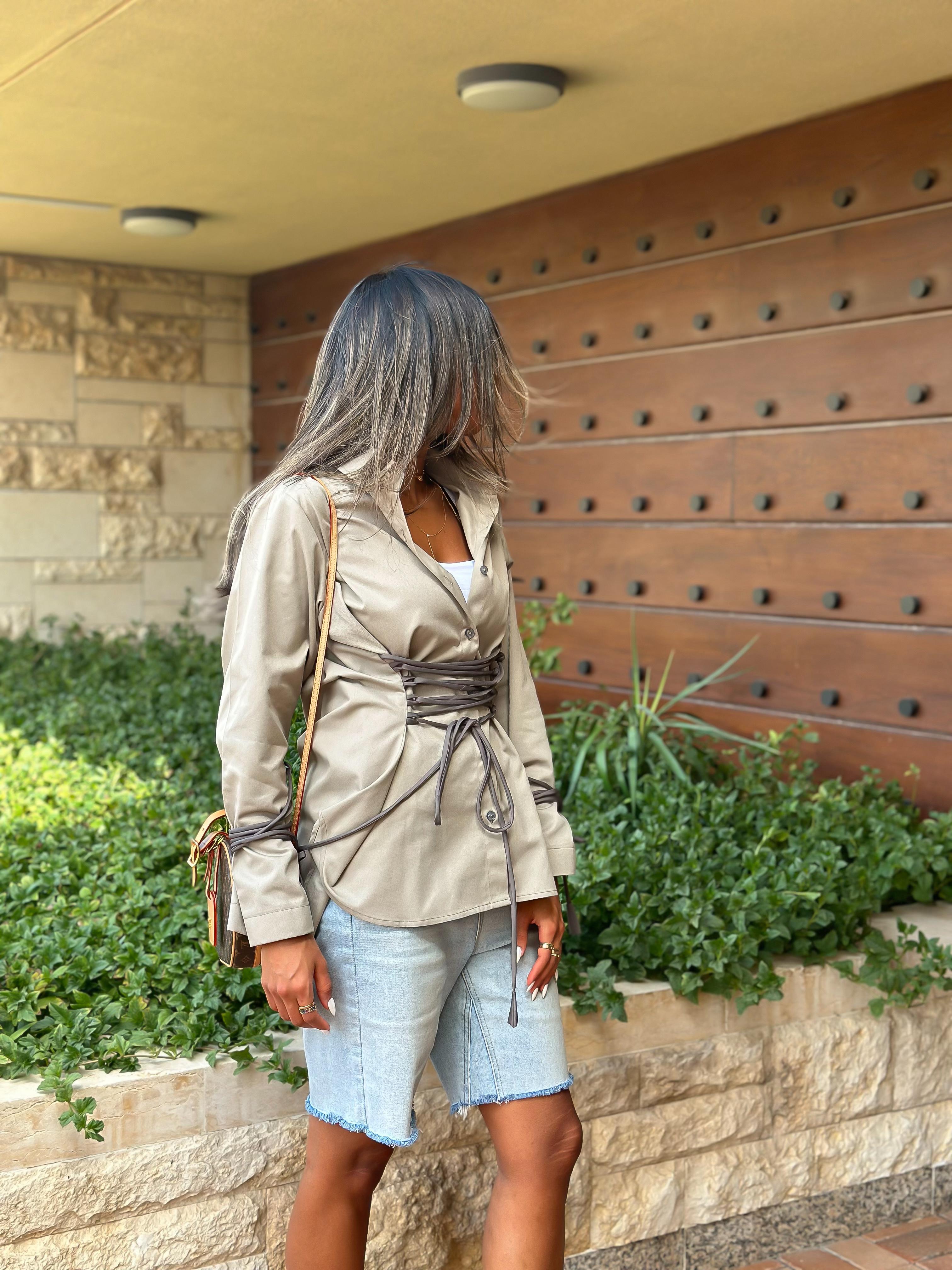 Cinched Tied Lace Shirt