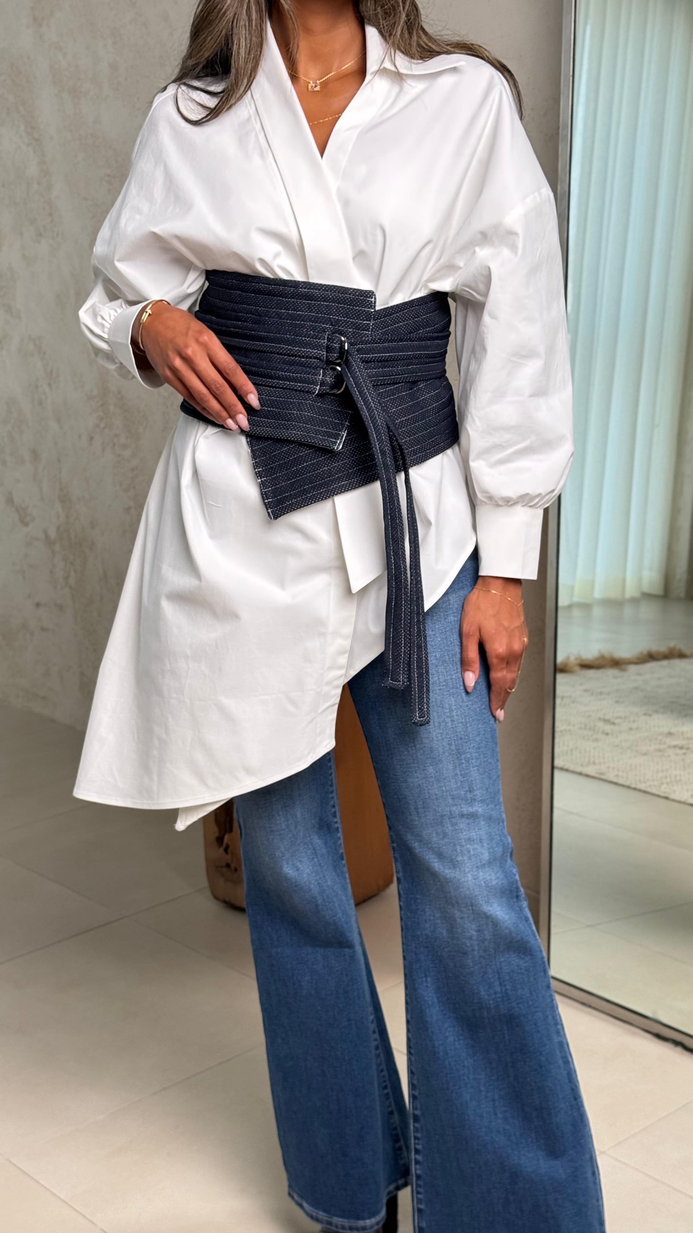 Asymmetrical White Wrap Shirt